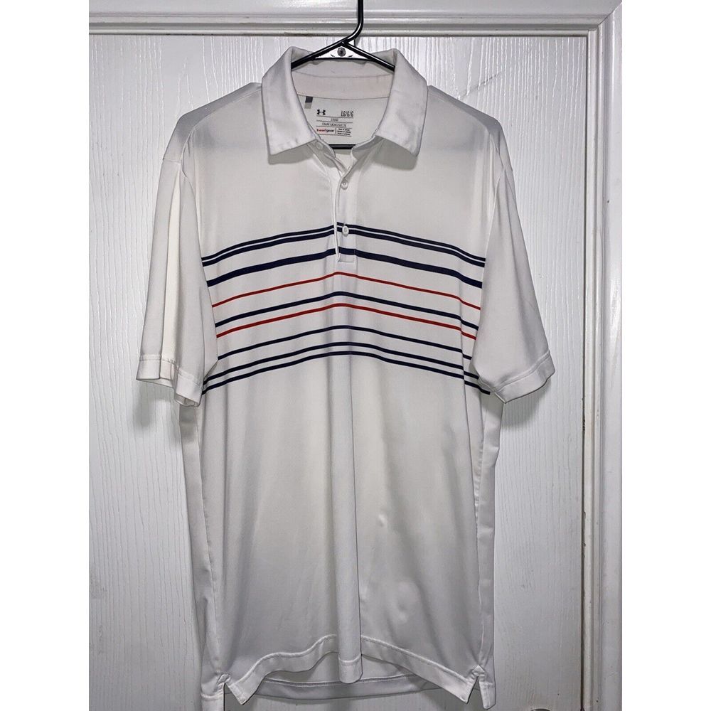 UA Under Armour Heatgear Loose Size Large Mens Polo Shirt Short Sleeve White